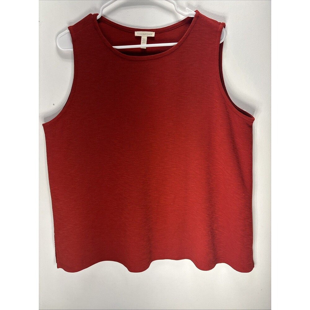EILEEN FISHER Woman Knit Tank Scoop Neck Sleeveless  Sz 1X Organic Cotton Red